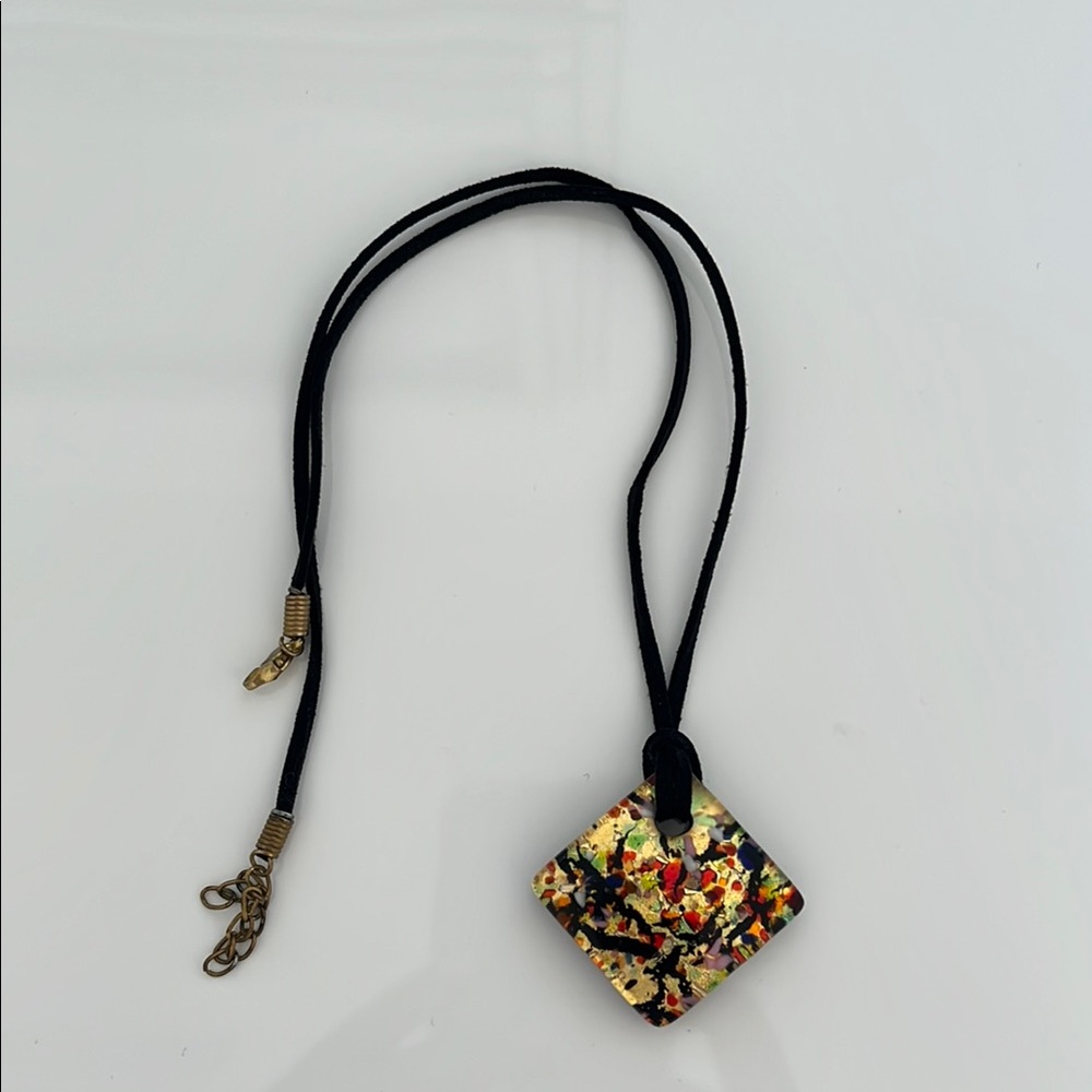 Murano Glass Pendant Necklace with Black Cord